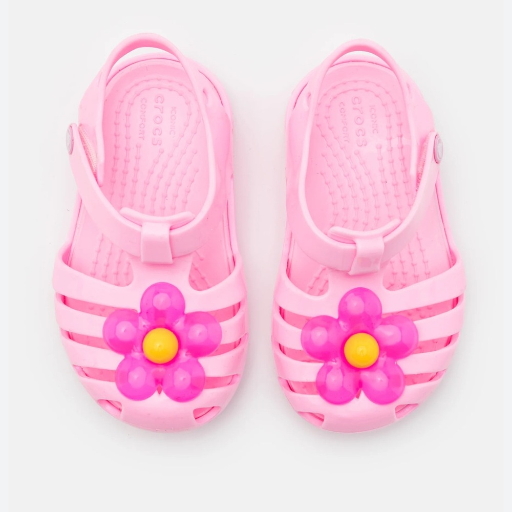 CROCS Isabela Charm Sandals Pink Kids Sandals with Flower Accent 5